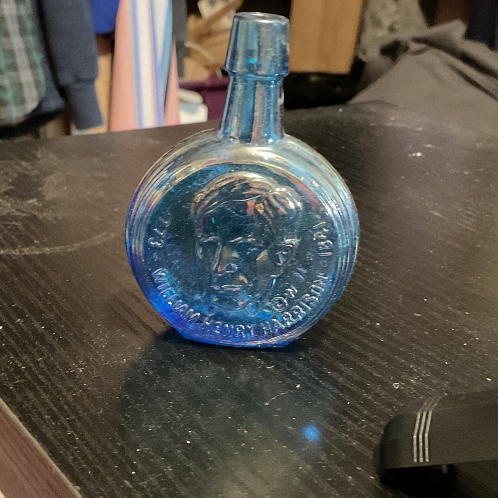 Elegant Blue Embossed Glass Art Piece